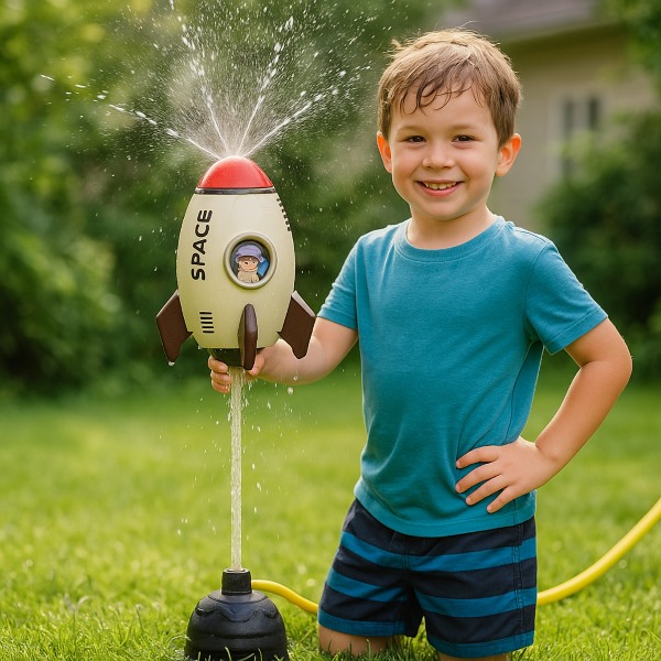 Kinder-Wasserrakete zur Abkühlung - Dreht sich, steigt auf & spritzt - Ab 3 Jahren, 5m Schlauch | FUNLUNCHER