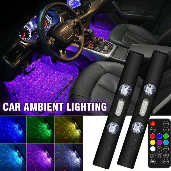 Kabellose Auto-Ambientebeleuchtung - 7 Farben, Musiksynchronisation + Fernbedienung | LUMEZIN