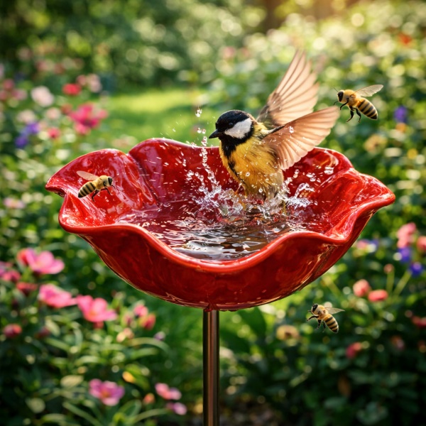 Lebendige Gartenakzent-Blumen-Vogeltränke | METALLEAF